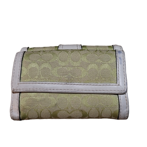 Coach Lime Green Signature & White Leather  Buckle Wallet with Coin Pouch - Picture 2 of 5